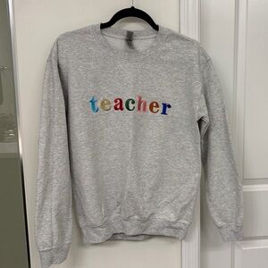Teacher Embroidered Crewneck Sweatshirt - Gray